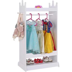 imageUTEX Kids Dress up Storage with MirrorCostume Wardrobe for Kids Open Hanging Armoire ClosetPretend Storage Closet Costume Storage Dresser PinkWhite