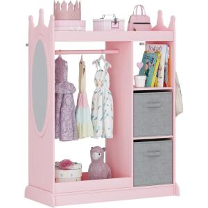 imageUTEX Kids Play Armoire with Mirror Storage Bins and Closet for Dress Up and Costumes WhitePink