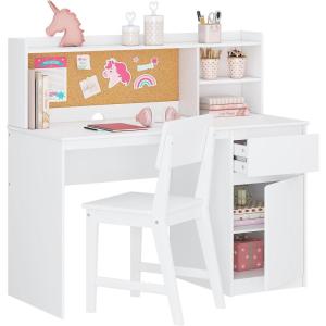 imageUTEX Kids Study Desk with Chair Kids Desk and Chair Sets with Hutch and Storage Cabinet Wooden Children Study Table Student Writing Table Computer Workstation for 512 Years Old