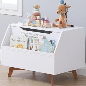 imageUTEX Kids Toy Box Wooden Toy Chest Kids Storage Organizer Bench with Front Book Storage Area for Boys and Girls Childrens Furniture White