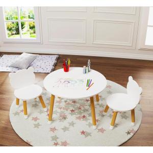 imageUTEX Kids Wood Table and Chair Set Kids Play Table with 2 Chairs3 Pieces Kids Round Table for Toddlers Girls BoysWhiteRound Table with Bear Chairs