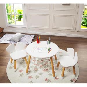 imageUTEX Kids Wood Table and Chair Set Kids Play Table with 2 Chairs3 Pieces Kids Round Table for Toddlers Girls BoysWhiteRound Table with Elephant Chairs