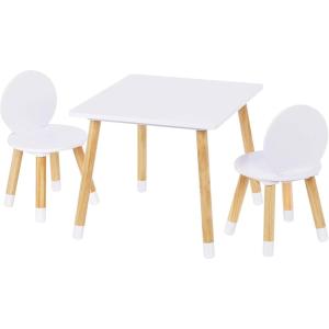 imageUTEX Kids Wood Table and Chair Set Kids Play Table with 2 Chairs3 Pieces Kids Round Table for Toddlers Girls BoysWhiteSquare Table with Round Chairs