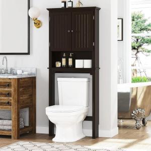 imageUTEX Over The Toilet Storage Cabinet Over Toilet Bathroom Organizer with Adjustable Shelves and Double Doors WhiteEspresso
