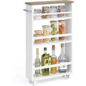 imageUTEX Slim Rolling Storage Cart 4Tier Utility Cart on Wheels Mobile Kitchen Storage Shelf for Narrow Spaces White
