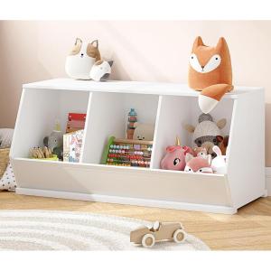 imageUTEX Toy Storage Organizer for Kids Stackable Toy Storage Cabinet Wooden Cubby Toy Organizer White Toy Shelf for Playroom Bedroom Living room Nursery 1 Cubby3 Cubes