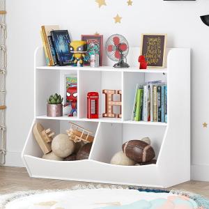 imageUTEX Toy Storage Organizer with Bookcase Kids Multi Shelf Cubby for BooksToys Storage Organizer for BoysGirls Play RoomBedroomWhiteWhite