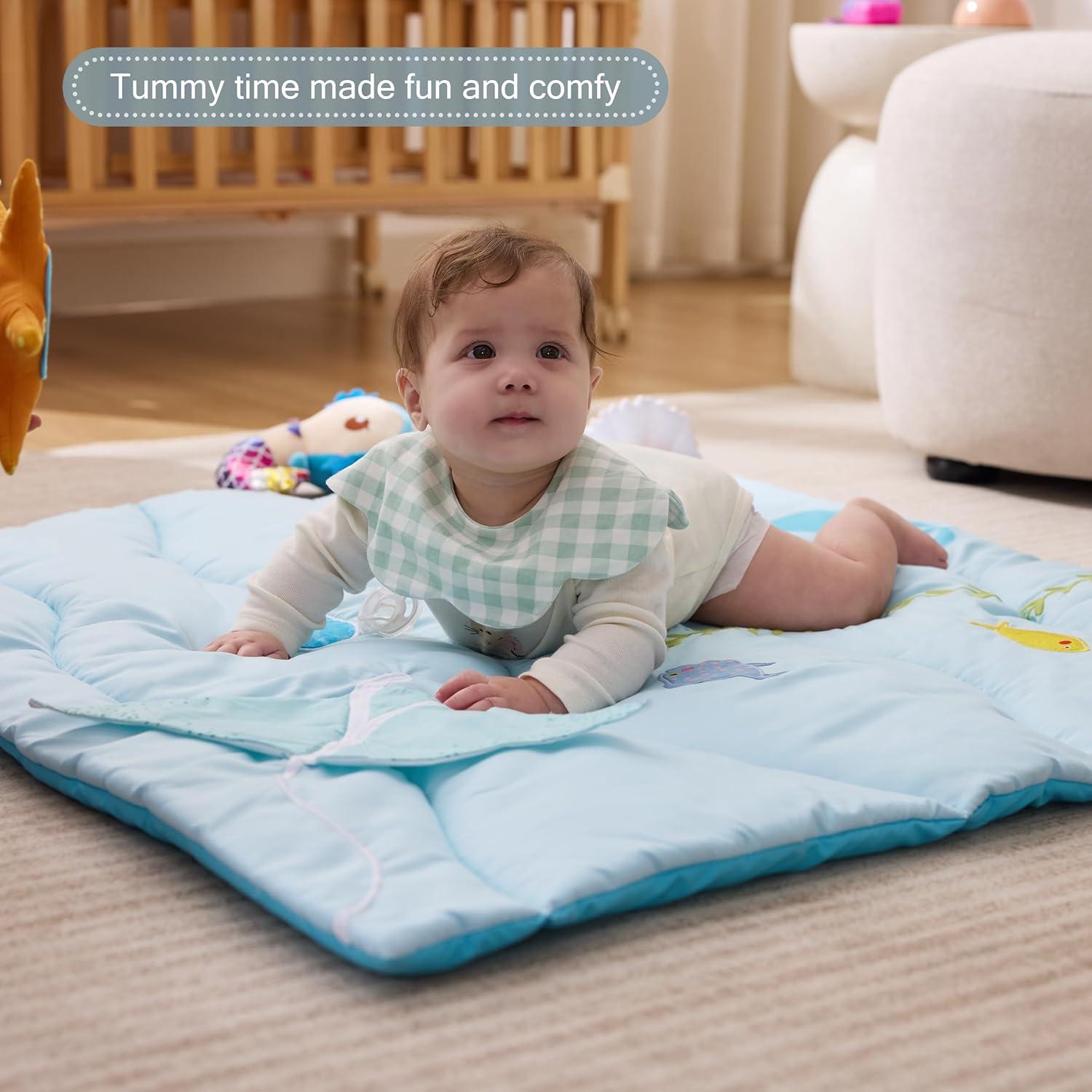 imageUTEX Baby Activity Mat Baby Play Gym Mat with 9 Sensory Toys Tummy Time Mat for Motor Skills ampamp Sensory Development Newborn Essentials GiftBlue Ocean