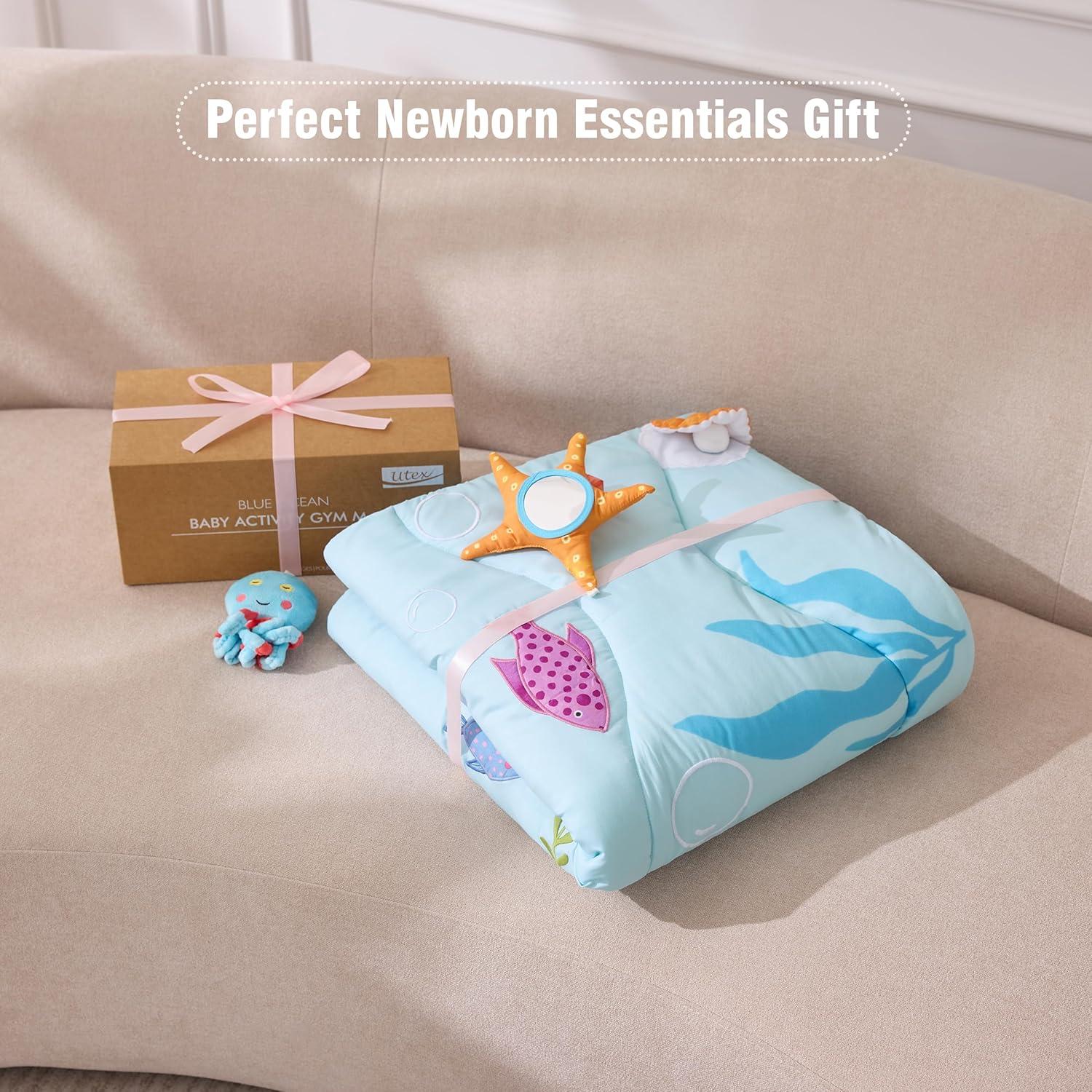 imageUTEX Baby Activity Mat Baby Play Gym Mat with 9 Sensory Toys Tummy Time Mat for Motor Skills ampamp Sensory Development Newborn Essentials GiftBlue Ocean