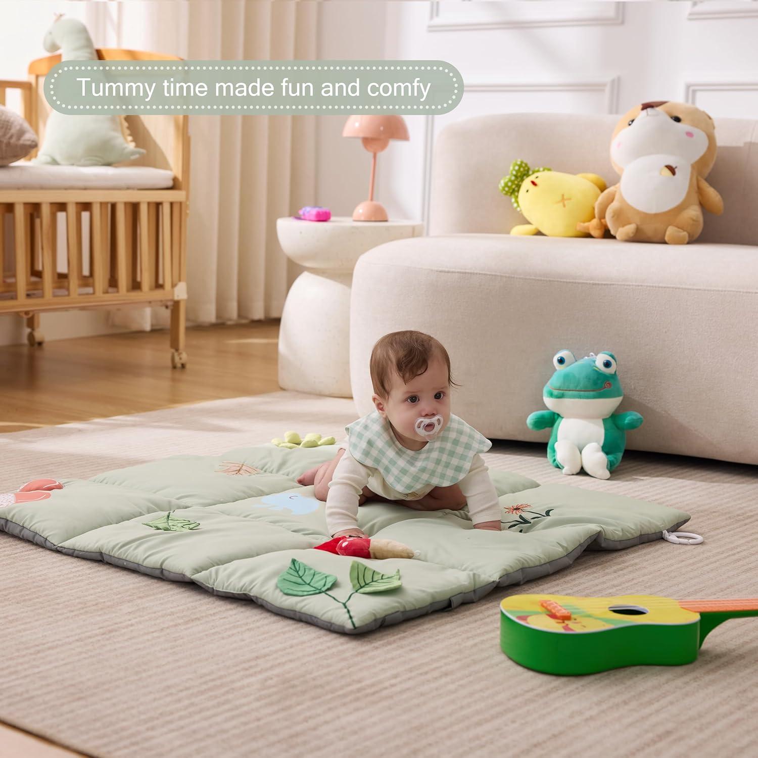 imageUTEX Baby Activity Mat Baby Play Gym Mat with 9 Sensory Toys Tummy Time Mat for Motor Skills ampamp Sensory Development Newborn Essentials GiftGreen Forest