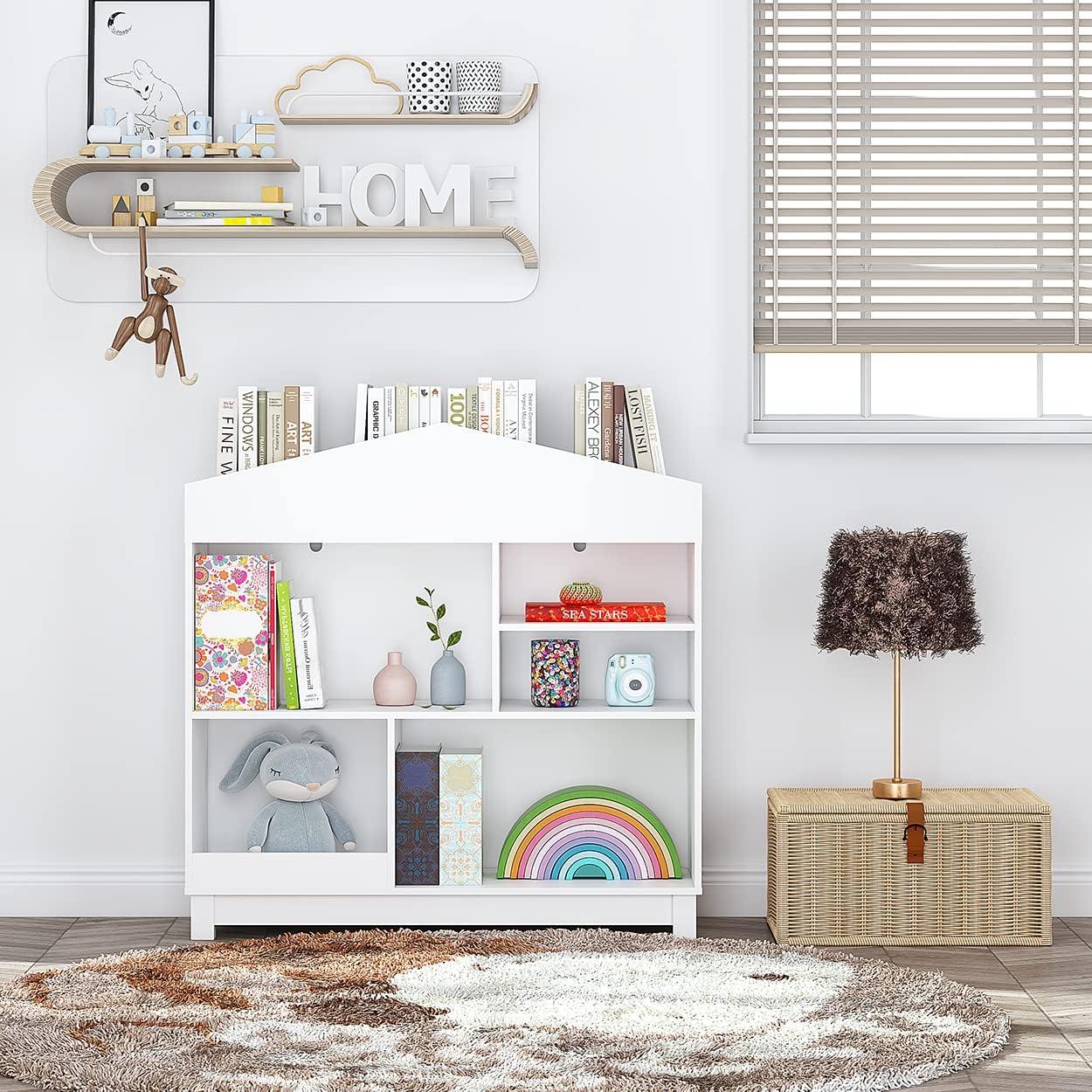 imageUTEX Kids Bookshelf Wooden Childrens Bookcases and Toy Storage Doll House Book Shelves Nursery Book Rack for Classroom Bedroom WhiteWhite