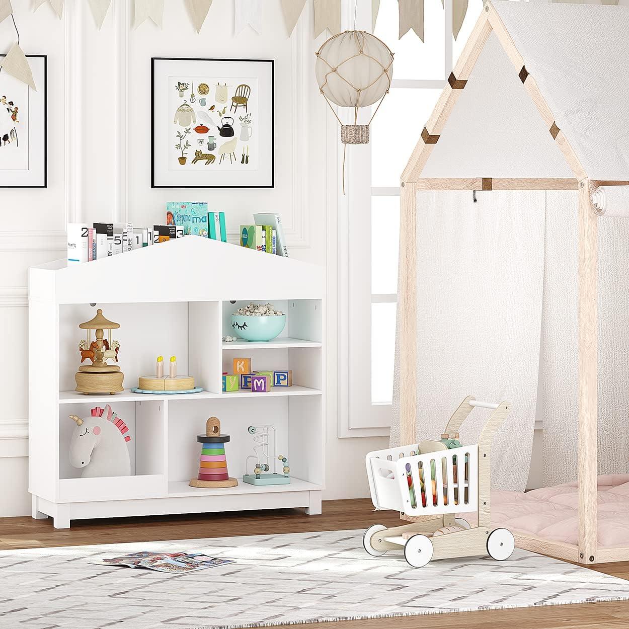 imageUTEX Kids Bookshelf Wooden Childrens Bookcases and Toy Storage Doll House Book Shelves Nursery Book Rack for Classroom Bedroom WhiteWhite